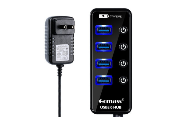 Gomass USB3.0 ハブ 4ポート ＋1充電ポート USBハブ 5V 3A 電源付き バスパワー/セルフ パワー 個別スイッチ付