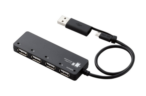 エレコム USBハブ 2.0対応 4ポート microUSBケーブル+変換アダプタ付 バスパワー ブラック U2HS-MB02-4BBK