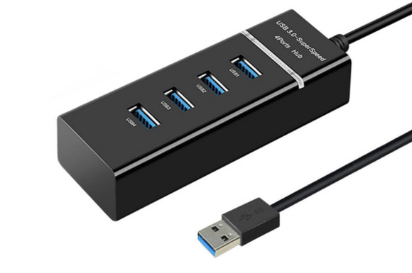 TCJOY USBハブ USB3.0 2.0対応 4ポート USB3.0高速ハブ バスパワー 軽量 コンパクト 30cmケーブル LED付き ブラック