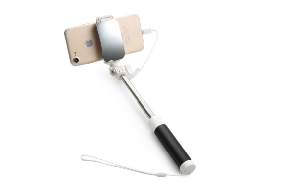 Keynice iphone7 有線タイプ 自撮り棒 セルカ棒 ミラー搭載一体型 iphone専用 ブラック