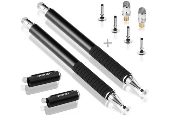 MEKO スタイラス タッチペン2本 +交換用ペン先６個 iPhone iPad Android タブレット（ブラック/ブラック）