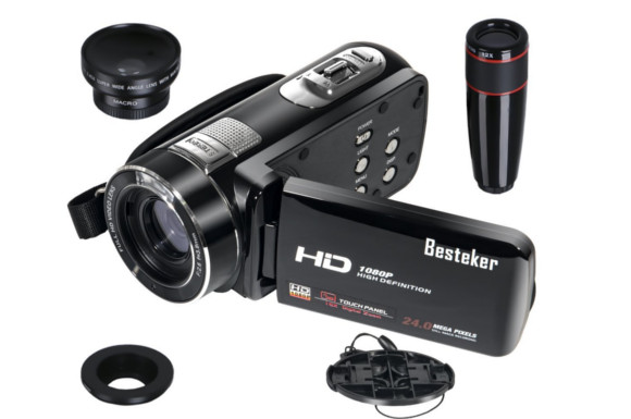 Besteker ポータブルビデオカメラ リモコンビデオ　2400万画素 HD1080P　16倍デジタルズーム ビデオカムコーダー 3.0インチ液晶タッチパネル HDMI出力 12倍高清望遠鏡カメラレンズ・広角レンズ・リモコン付き SDカード（最大64GB) 270度回転　日本語説明書＆保証書付き（HDV-Z18）