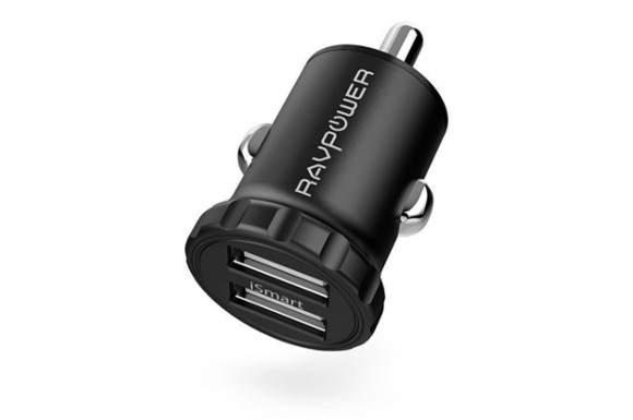 改良版 カーチャージャー RAVPower 超 コンパクト 2ポート 車載充電器 （24W/4.8A 12V・24V車 対応） iPhone iPad Android など対応-ブラック