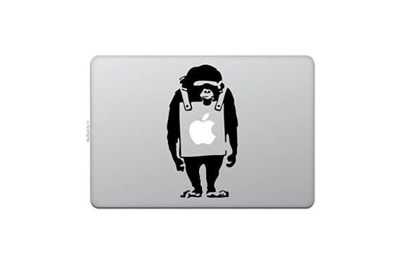 WOLFING 全サイズ MacBook 対応 アートステッカー スキンシール Banksy バンクシー Monkey モンキー ブラック 13インチ 085
