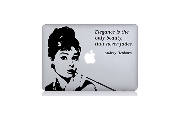 WOLFING 全サイズ対応 MacBook ステッカー アートステッカー スキンシール Audrey Hepburn オードリー ヘップバーン Elegance ブラック 12インチ 223