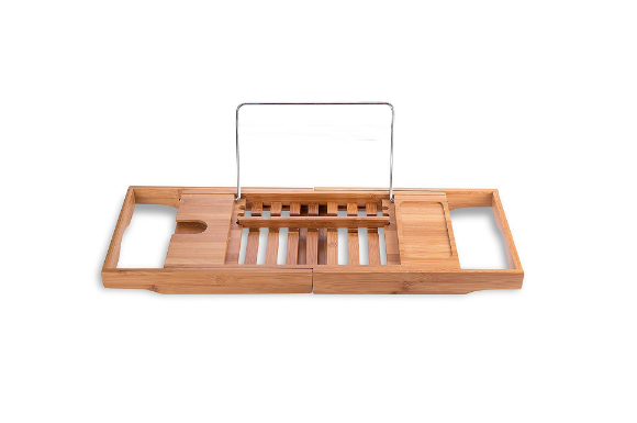 Okuru バスタブトレー バステーブル 伸縮式 バスタブラック ブックスタンド付き 竹製 お風呂用品
